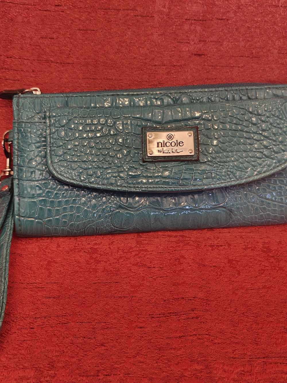 Nicole by Nicole Miller Teal Croc-Embossed Wristlet Clutch